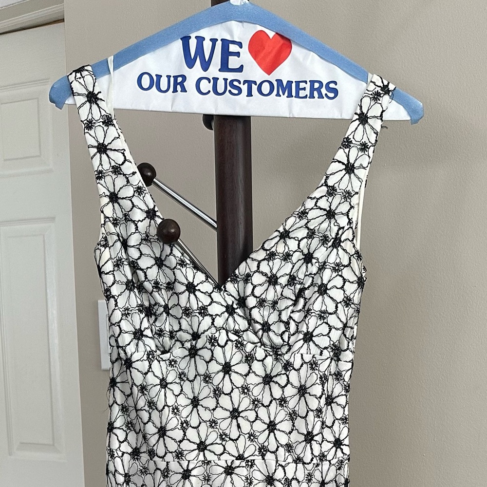 Sue Wong Black and White Floral A-Line Dress